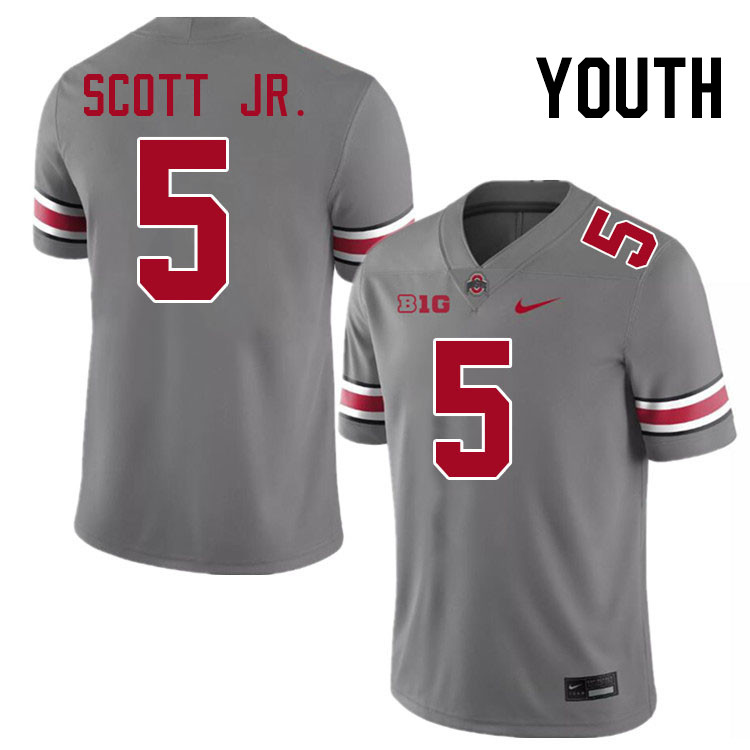 Youth #5 Aaron Scott Jr. Ohio State Buckeyes College Football Jerseys Stitched-Grey